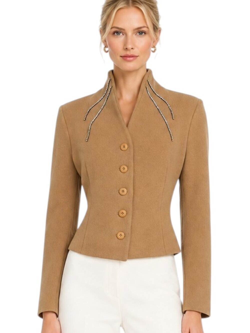 Alessandro Dell'Acqua Vintage Tan Cashmere Wool Silk Knit Rhinestone Jacket 44